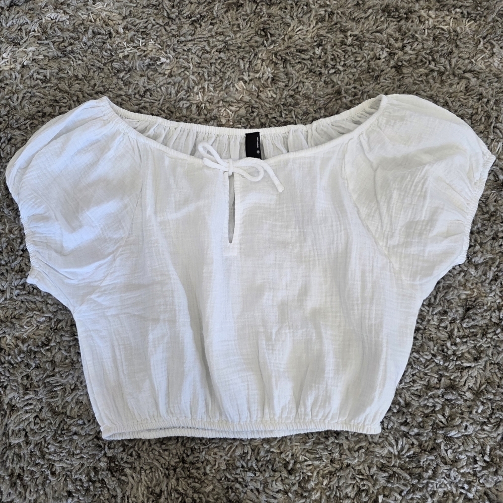 bobi Boatneck Tie Front Cropped Short Sleeve Top Size Medium